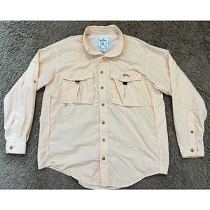 GUY HARVEY FISHING SHIRT, EMBROIDERED, PALE YELLOW, SHORT SLEEVE, NYLON Size L